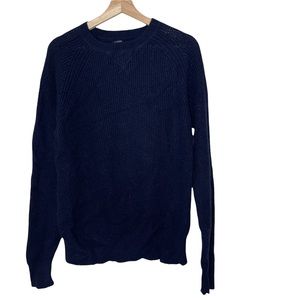 J Crew Navy Blue Waffle Knit Merino Wool Blend Crew Neck Sweater Size Medium